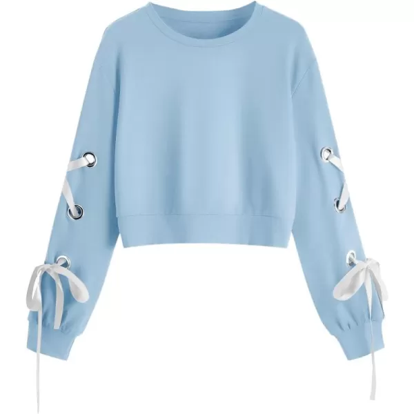 SweatyRocks Women's Casual Lace Up Long Sleeve Pullover Crop Top Sweatshirt