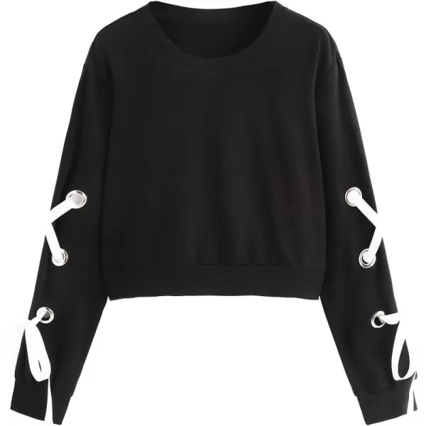 SweatyRocks Women's Casual Lace Up Long Sleeve Pullover Crop Top Sweatshirt