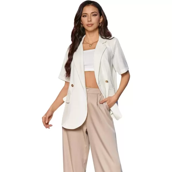 SweatyRocks Women's Casual Lapel Neck Pocket Blazer Short Sleeve Button Down Work Office Blazer Jacket