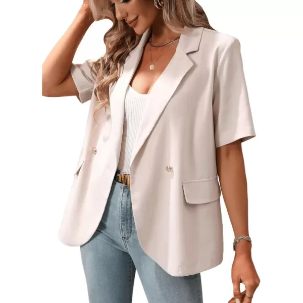 SweatyRocks Women's Casual Lapel Neck Pocket Blazer Short Sleeve Button Down Work Office Blazer Jacket