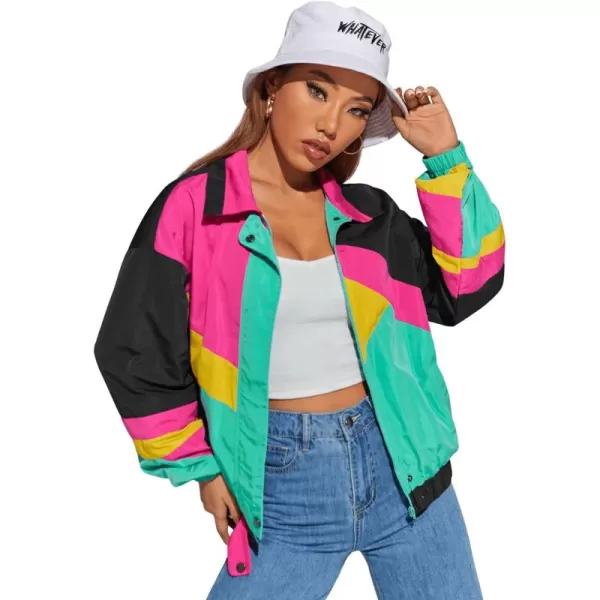 SweatyRocks Women's Casual Lightweight Color Block Bomber Jacket