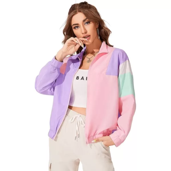 SweatyRocks Women's Casual Lightweight Color Block Bomber Jacket