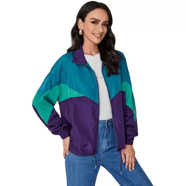 SweatyRocks Women's Casual Lightweight Color Block Bomber Jacket