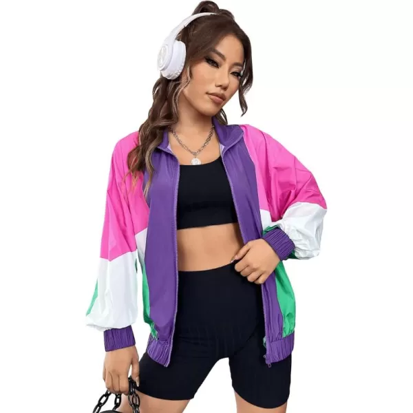 SweatyRocks Women's Casual Lightweight Color Block Bomber Jacket