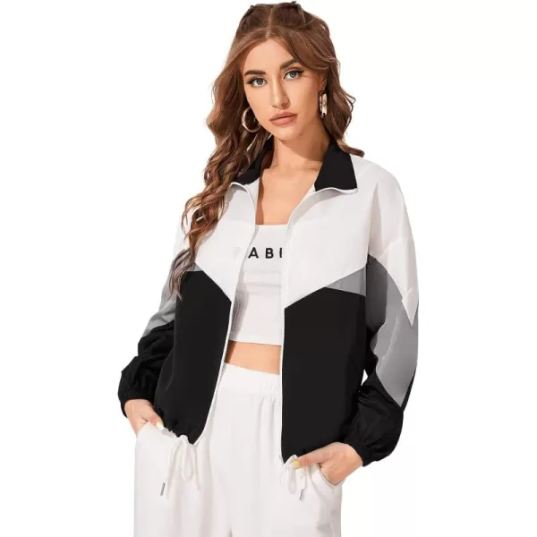 SweatyRocks Women's Casual Lightweight Color Block Bomber Jacket