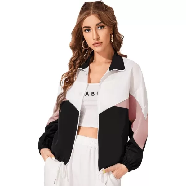 SweatyRocks Women's Casual Lightweight Color Block Bomber Jacket