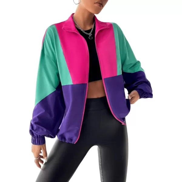 SweatyRocks Women's Casual Lightweight Color Block Bomber Jacket