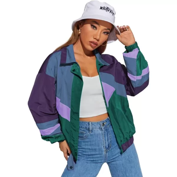 SweatyRocks Women's Casual Lightweight Color Block Bomber Jacket