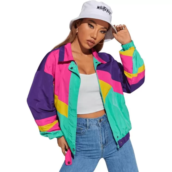 SweatyRocks Women's Casual Lightweight Color Block Bomber Jacket