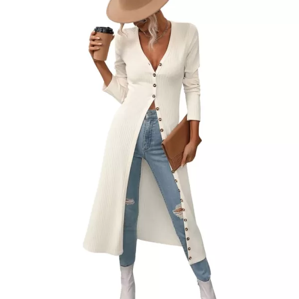 SweatyRocks Women's Casual Long Sleeve Button Front Long Coat V Neck Ribbed Knit Cardigan