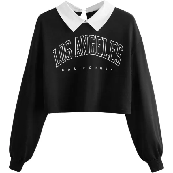 SweatyRocks Women's Casual Long Sleeve Crew Neck Letter Print Crop Top Sweatshirt