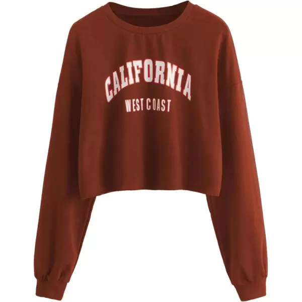 SweatyRocks Women's Casual Long Sleeve Crew Neck Letter Print Crop Top Sweatshirt