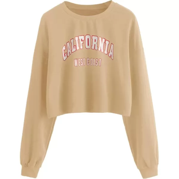 SweatyRocks Women's Casual Long Sleeve Crew Neck Letter Print Crop Top Sweatshirt