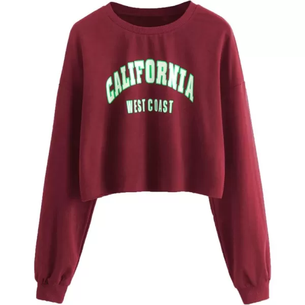 SweatyRocks Women's Casual Long Sleeve Crew Neck Letter Print Crop Top Sweatshirt