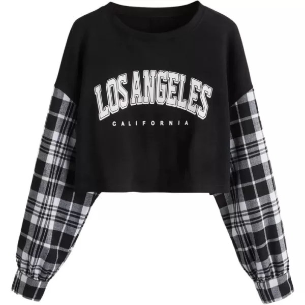 SweatyRocks Women's Casual Long Sleeve Crew Neck Letter Print Crop Top Sweatshirt