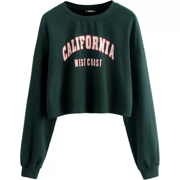 SweatyRocks Women's Casual Long Sleeve Crew Neck Letter Print Crop Top Sweatshirt
