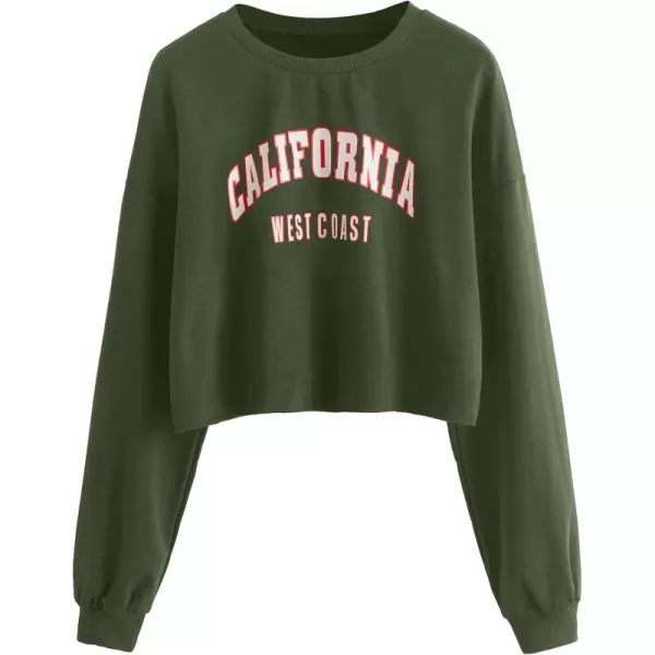 SweatyRocks Women's Casual Long Sleeve Crew Neck Letter Print Crop Top Sweatshirt