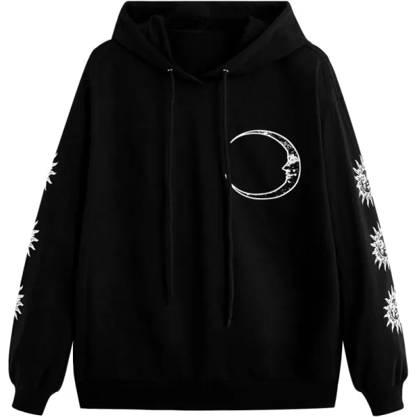 SweatyRocks Women's Casual Long Sleeve Graphic Drawstring Hooded Sweatshirt Tops with Pocket