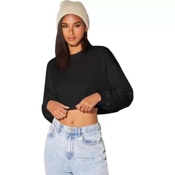SweatyRocks Women's Casual Long Sleeve Raw Hem Pullover Crop Tops Sweatshirts