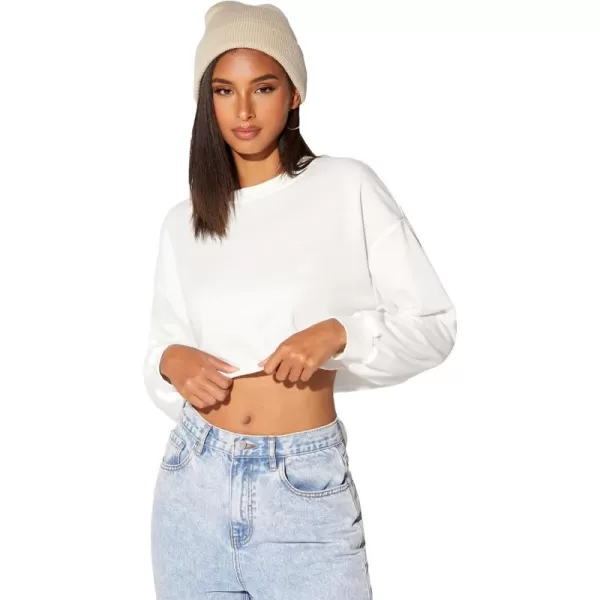SweatyRocks Women's Casual Long Sleeve Raw Hem Pullover Crop Tops Sweatshirts