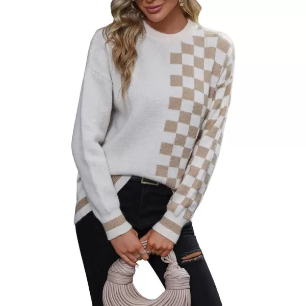 SweatyRocks Women's Casual Long Sleeve Round Neck Top Drop Shoulder Pattern Cable Knit Pullover Sweater