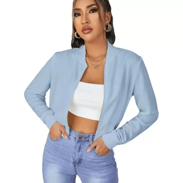 SweatyRocks Women's Casual Long Sleeve Solid Zip Up Coat Crop Bomber Jacket