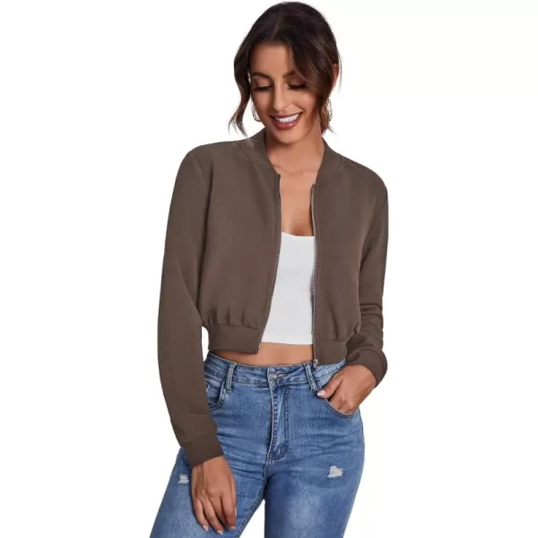 SweatyRocks Women's Casual Long Sleeve Solid Zip Up Coat Crop Bomber Jacket