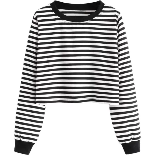 SweatyRocks Women's Casual Long Sleeve Striped Cropped T-Shirt Casual Crop Tee Top