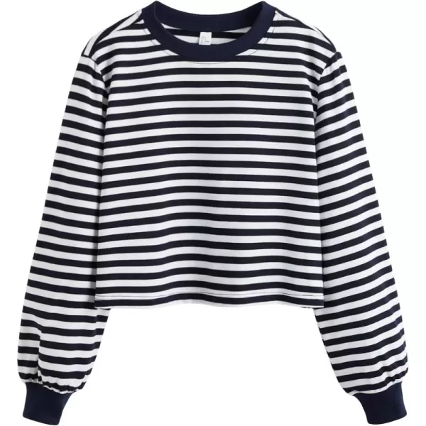 SweatyRocks Women's Casual Long Sleeve Striped Cropped T-Shirt Casual Crop Tee Top
