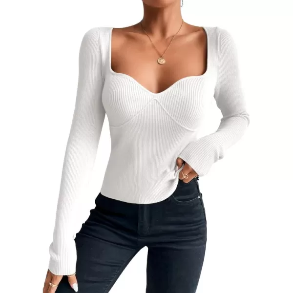 SweatyRocks Women's Casual Long Sleeve Sweetheart Neck Ribbed Knit Top Slim Fit Pullover Sweater