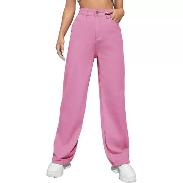 SweatyRocks Women's Casual Loose High Waist Solid Straight Wide Leg Jeans