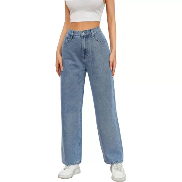 SweatyRocks Women's Casual Loose High Waist Solid Straight Wide Leg Jeans
