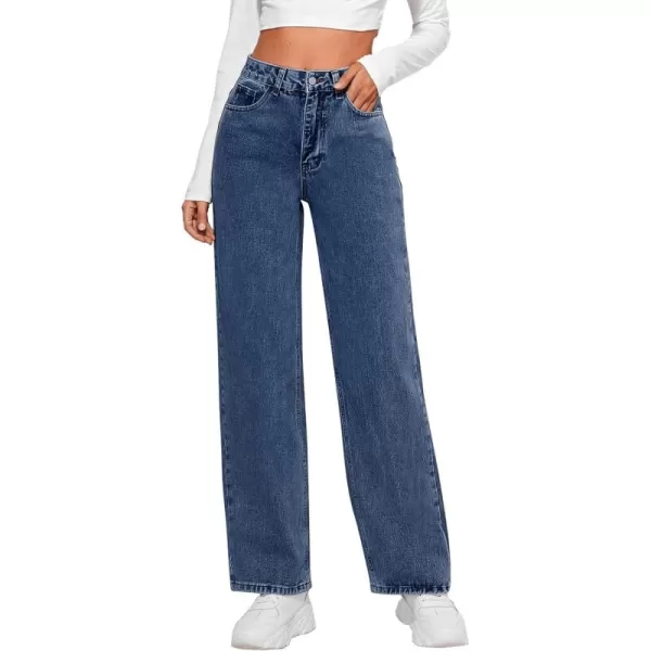 SweatyRocks Women's Casual Loose High Waist Solid Straight Wide Leg Jeans