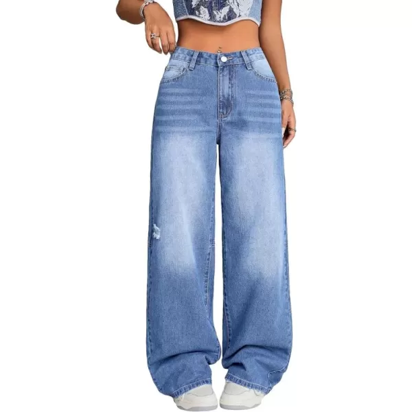 SweatyRocks Women's Casual Loose High Waist Solid Straight Wide Leg Jeans