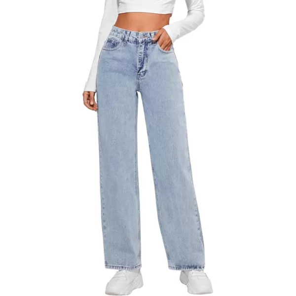 SweatyRocks Women's Casual Loose High Waist Solid Straight Wide Leg Jeans