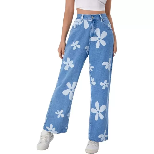 SweatyRocks Women's Casual Loose High Waist Solid Straight Wide Leg Jeans