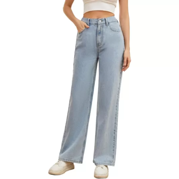 SweatyRocks Women's Casual Loose High Waist Solid Straight Wide Leg Jeans