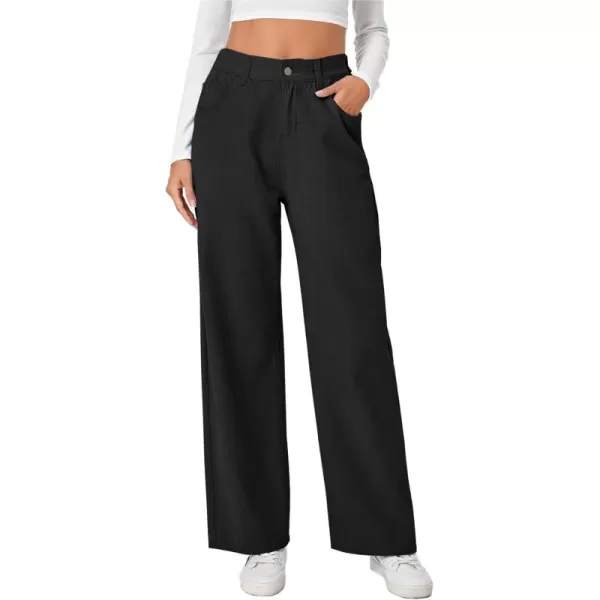 SweatyRocks Women's Casual Loose High Waist Solid Straight Wide Leg Jeans