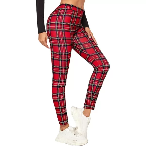SweatyRocks Women's Casual Plaid Leggings High Waist Skinny Stretchy Work Pants