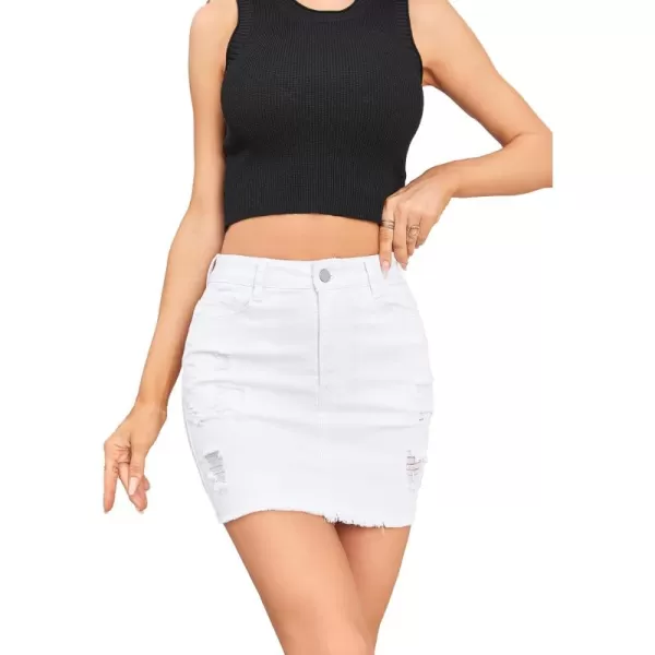 SweatyRocks Women's Casual Ripped Jean Skirt High Waist Raw Hem Mini Denim Skirts