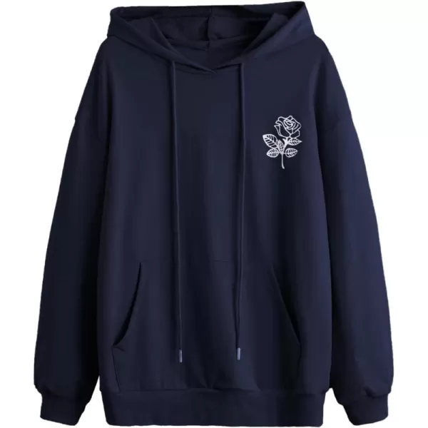 SweatyRocks Women's Casual Rose Print Long Sleeve Pullover Hoodie Sweatshirt Tops
