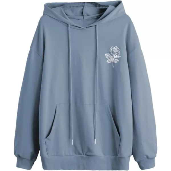 SweatyRocks Women's Casual Rose Print Long Sleeve Pullover Hoodie Sweatshirt Tops