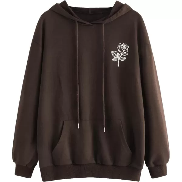 SweatyRocks Women's Casual Rose Print Long Sleeve Pullover Hoodie Sweatshirt Tops