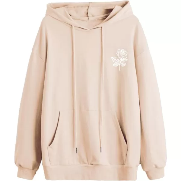 SweatyRocks Women's Casual Rose Print Long Sleeve Pullover Hoodie Sweatshirt Tops