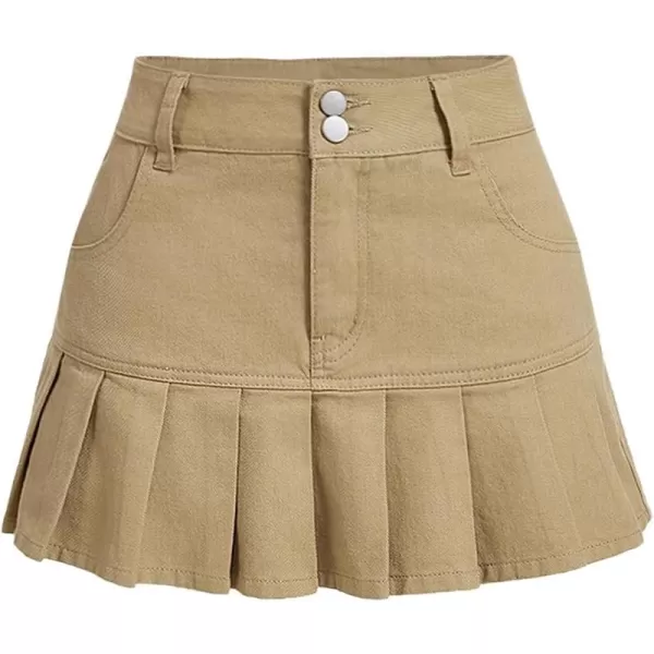 SweatyRocks Women's Casual Ruffle Pleated Denim Skirt Raw Hem Short A Line Jean Skirts
