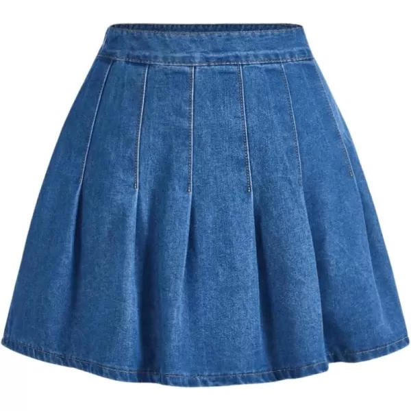 SweatyRocks Women's Casual Ruffle Pleated Denim Skirt Raw Hem Short A Line Jean Skirts