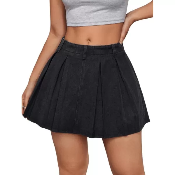 SweatyRocks Women's Casual Ruffle Pleated Denim Skirt Raw Hem Short A Line Jean Skirts