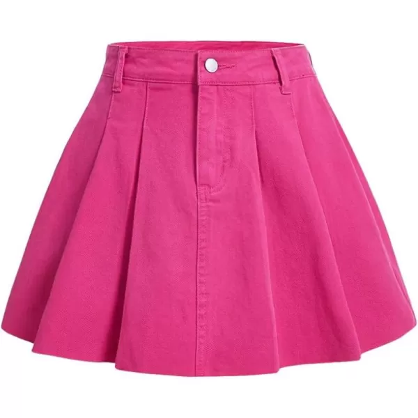 SweatyRocks Women's Casual Ruffle Pleated Denim Skirt Raw Hem Short A Line Jean Skirts