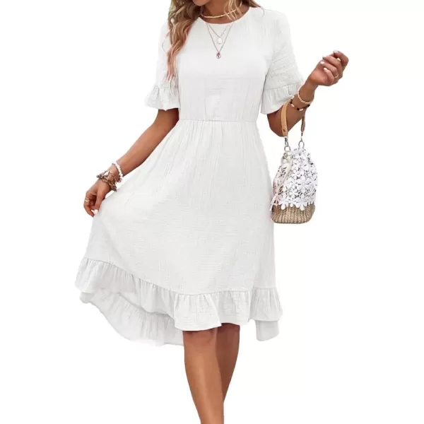 SweatyRocks Women's Casual Short Sleeve Ruffle Hem Dress Round Neck High Waist A Line Midi Dresses