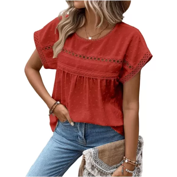 SweatyRocks Women's Casual Short Sleeve Summer Top Round Neck Lace Crochet Blouse Swiss Dots Blouse Tops